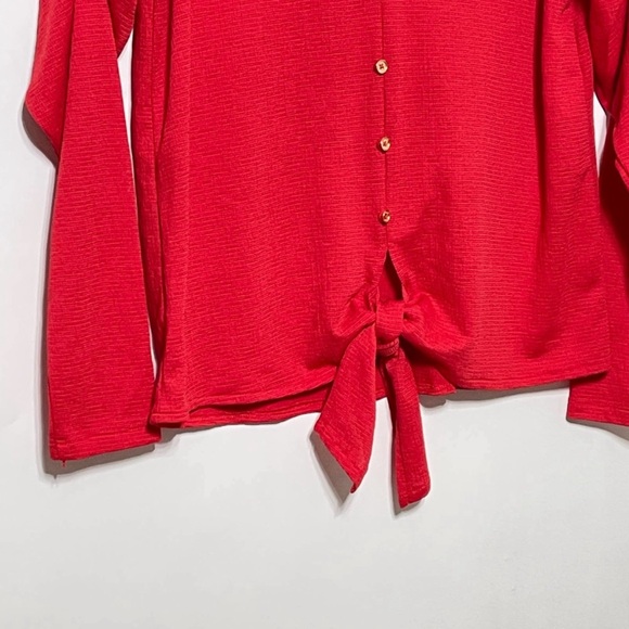 MICHAEL Kors Blouse Women's Medium Red Tie Front Long Puffed Sleeve Shirt Top - Picture 5 of 5